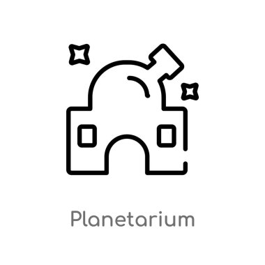 anahat planetaryum vektör simgesi. astronomi kavramından izole siyah basit çizgi elemanı illüstrasyon. beyaz arka plan üzerinde değiştirilebilir vektör kontur planetaryum simgesi