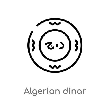 cezayir dinarı vektör simgesini ana hatla. afrika kavramından izole siyah basit çizgi elemanı illüstrasyon. beyaz arka plan üzerinde editable vektör vuruşu cezayir dinarı simgesi