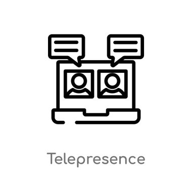 anahat telepresence vektör simgesi. artırılmış gerçeklik kavramından izole siyah basit çizgi elemanı illüstrasyon. beyaz arka planda değiştirilebilir vektör kontur telepresence simgesi