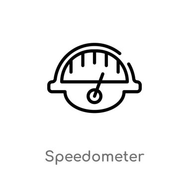 speedometer vektör simgesini anahat. müşteri hizmetleri kavramından izole siyah basit satır öğesi illüstrasyon. beyaz arka planda değiştirilebilir vektör konçertosu hız göstergesi simgesi