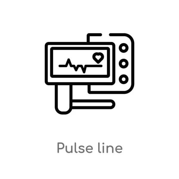 Overzicht Pulse Line Vector Icon Geïsoleerde Zwarte Eenvoudige Lijn Element — Stockvector