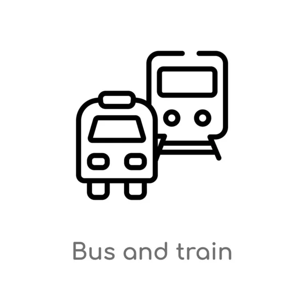 Contorno Bus Tren Icono Vector Elemento Línea Simple Negro Aislado — Vector de stock