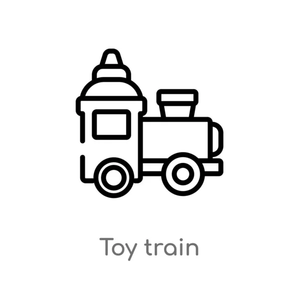 Outline Toy Train Vector Icon Isolated Black Simple Line Element — Stock Vector