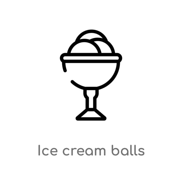 Overzicht Ice Cream Ballen Cup Vector Pictogram Geïsoleerde Zwarte Eenvoudige — Stockvector