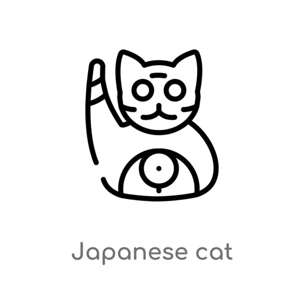 Outline Japanese Cat Vector Icon Isolated Black Simple Line Element — Stock Vector