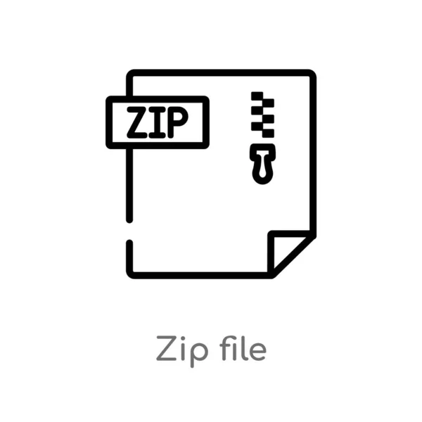 Обвести Значок Вектора Zip Файла Изолированная Черная Простая Иллюстрация Элемента — стоковый вектор