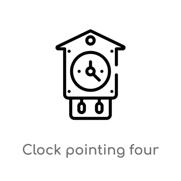 Outline Óra Mutató Négy Clock Vektor Ikon Izolált Fekete Egyszerű — Stock Vector