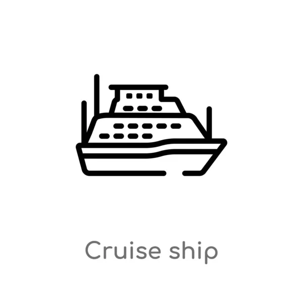 Outline Cruise Ship Vector Icon Isolated Black Simple Line Element — Stock Vector