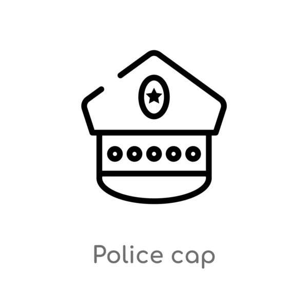 Overzicht Police Cap Vector Icon Geïsoleerde Zwarte Eenvoudige Lijn Element — Stockvector