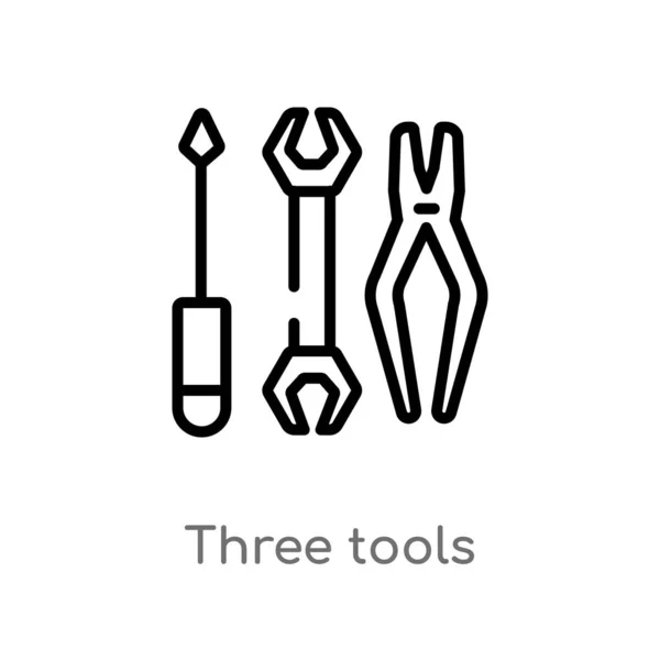 Outline Three Tools Vector Icon Isolated Black Simple Line Element — Stock Vector