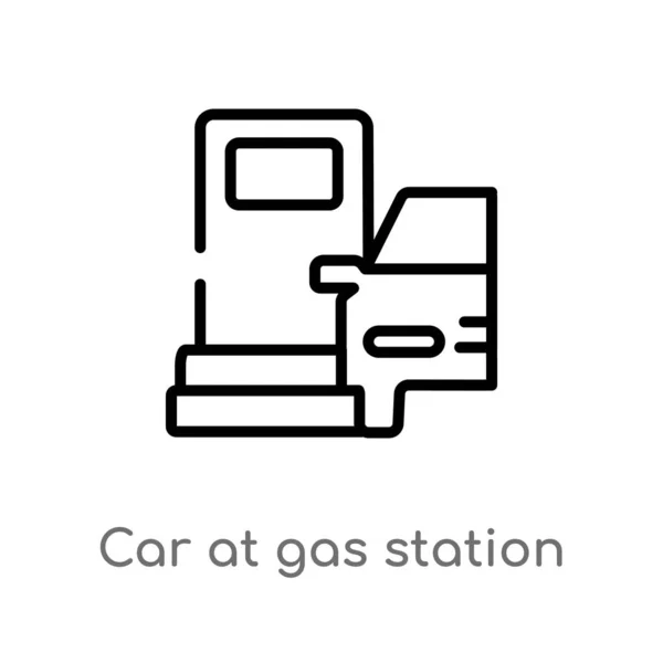 轮廓车在加油站矢量图标 从机械概念被隔绝的黑简单的线元素例证 可编辑的向量冲程汽车在加油站图标在白色背景 — 图库矢量图片