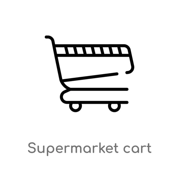 Umriss Supermarkt Warenkorb Vektor Symbol Vereinzelte Schwarze Einfache Linie Element — Stockvektor