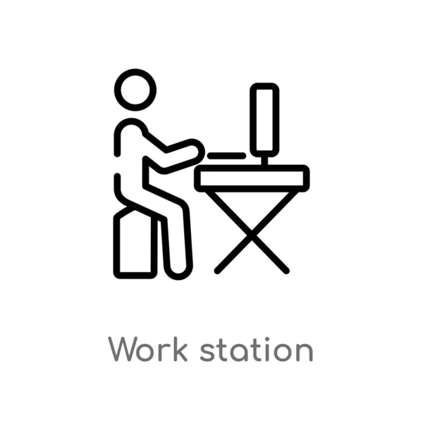 Иконка Вектора Рабочей Станции Изолированная Черная Простая Иллюстрация Элемента Строки — стоковый вектор