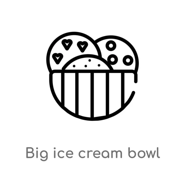 Outline Grote Ice Cream Bowl Vector Icoon Geïsoleerde Zwarte Eenvoudige — Stockvector