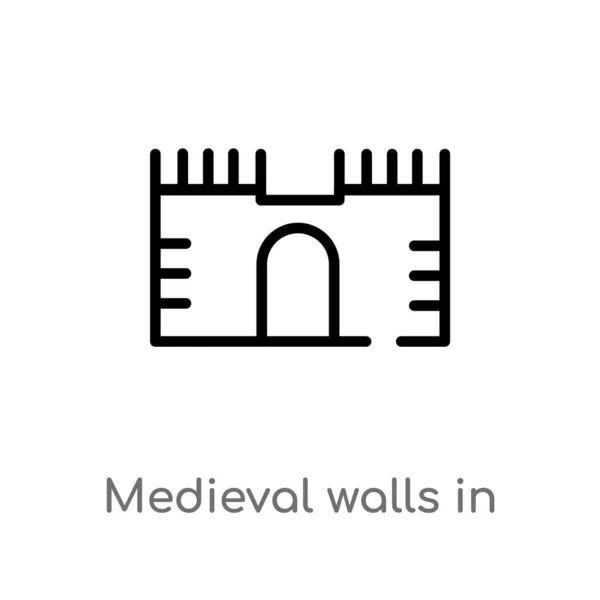 Σκιαγραφούν Μεσαιωνικά Τείχη Στο Είδωλο Διάνυσμα Άβιλα Απομονωμένη Μαύρη Απλή — Διανυσματικό Αρχείο