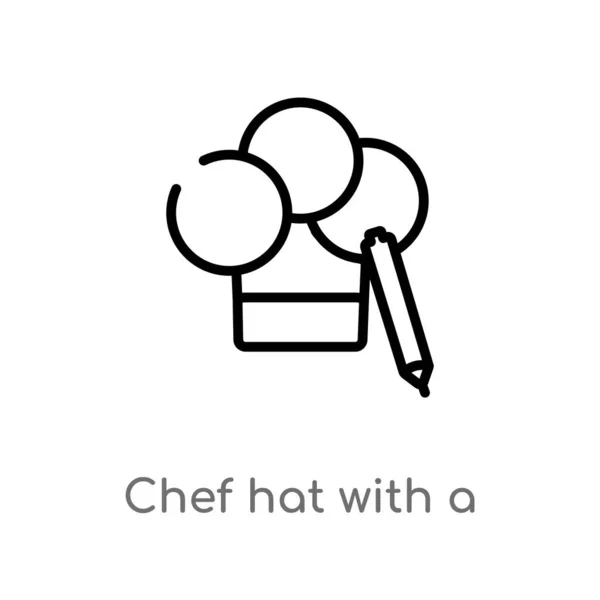 Contorno Sombrero Chef Con Icono Vector Lápiz Elemento Línea Simple — Archivo Imágenes Vectoriales