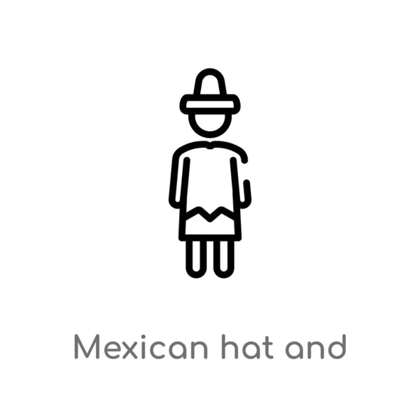 Esboço Mexicano Chapéu Bigode Vetor Ícone Isolado Preto Simples Ilustração —  Vetores de Stock