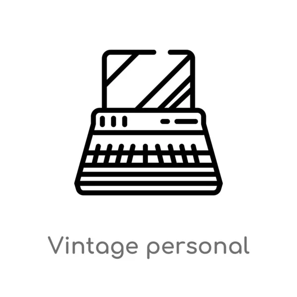 Contorno Vintage Icona Vettoriale Del Personal Computer Isolato Nero Semplice — Vettoriale Stock