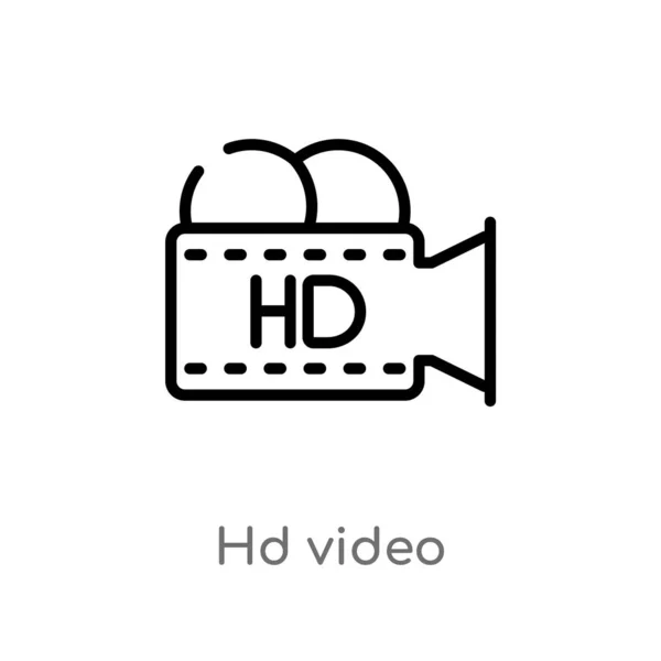 Контур Иконки Вектора Видео Изолированные Черные Простые Линии Элемента Иллюстрации — стоковый вектор