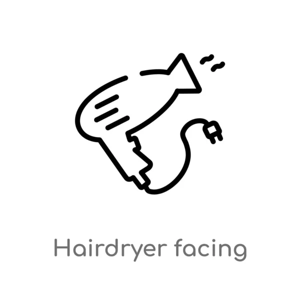 Outline Hairdryer Facing Left Vector Icon Isolated Black Simple Line — Stock Vector