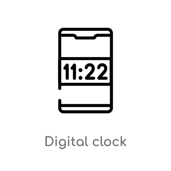 Delinear Ícone Vetor Relógio Digital Ilustração Elemento Linha Simples Preto — Vetor de Stock