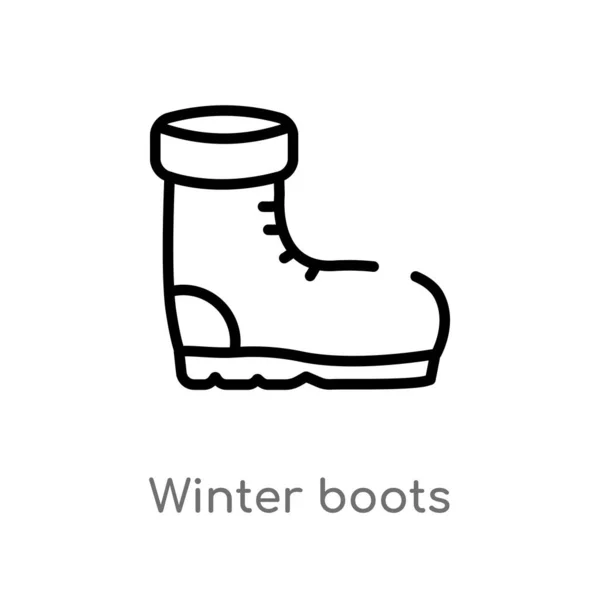 Outline Winter Boots Vector Icon Isolated Black Simple Line Element — Stock Vector