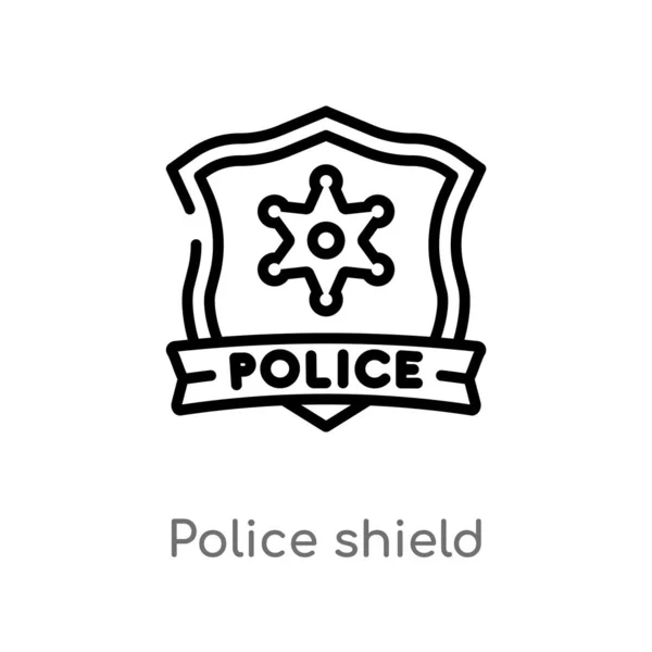 Osnova Ikona Vektoru Policejního Štítu Izolovaná Černá Jednoduchá Čára Ilustrace — Stockový vektor
