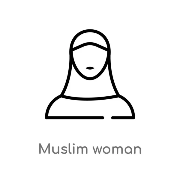 Delinear Mulher Muçulmana Vetor Ícone Isolado Preto Simples Ilustração Elemento —  Vetores de Stock