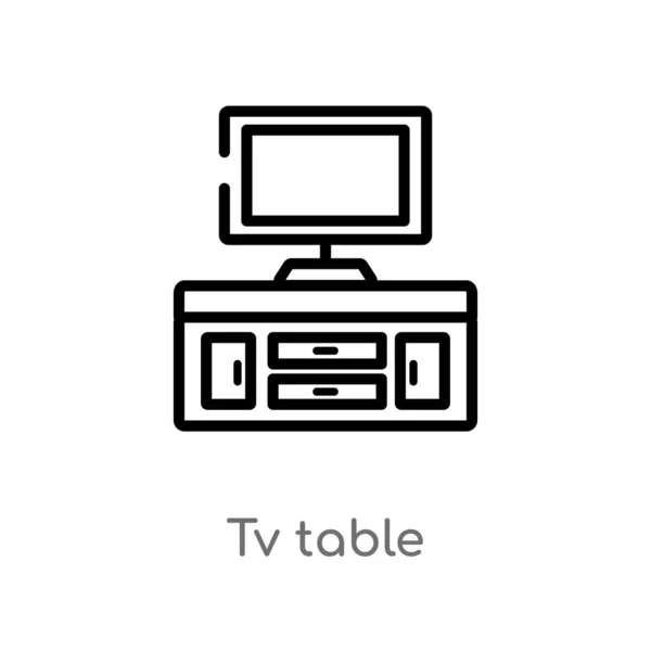 テレビのアウトライン ベクタアイコン 家具の概念から孤立した黒のシンプルなライン要素のイラスト 白い背景に編集可能なベクトルストロークテレビテーブルのアイコン — ストックベクタ