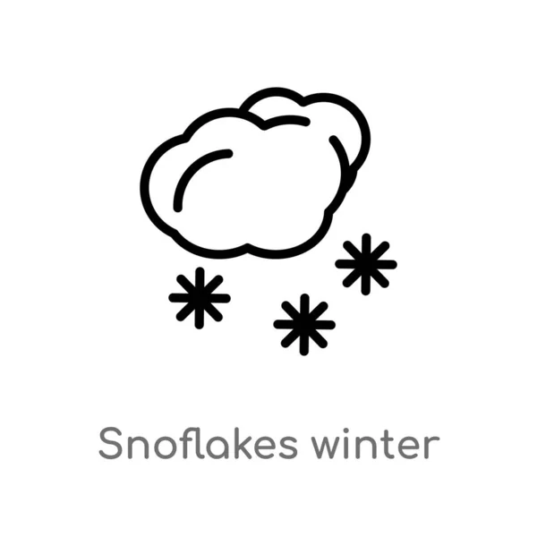 アウトライン Snoflakes 冬の雲ベクトルアイコン 気象学の概念から孤立した黒のシンプルなライン要素のイラスト 編集可能ベクトルストローク Snoflakes 白い背景に冬の雲のアイコン — ストックベクタ