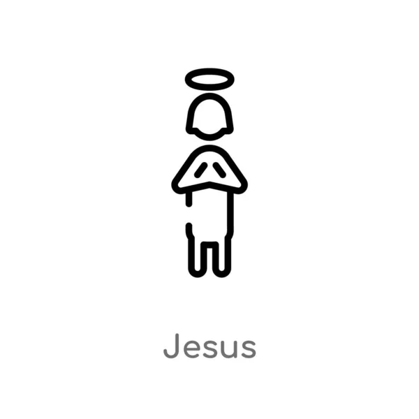 轮廓耶稣向量图标 从文学概念被隔绝的黑简单的线元素例证 白色背景上的可编辑矢量笔画耶稣图标 — 图库矢量图片