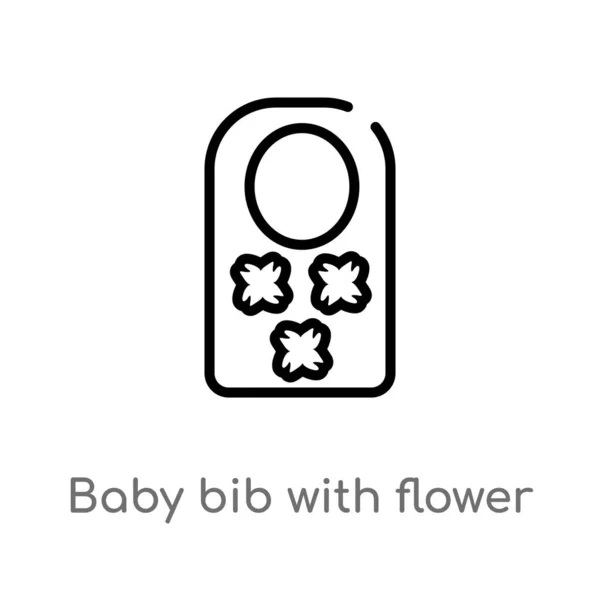 花デベクトルアイコンと赤ちゃんビブの輪郭 ファッションコンセプトから分離された黒のシンプルなライン要素のイラスト 白い背景に花のアイコンと編集可能なベクトルストロークベビービブ — ストックベクタ