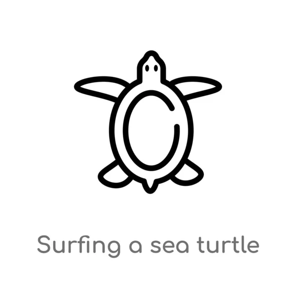 Osnova Surfování Ikonou Vektoru Mořské Želvy Samostatná Černá Jednoduchá Čára — Stockový vektor