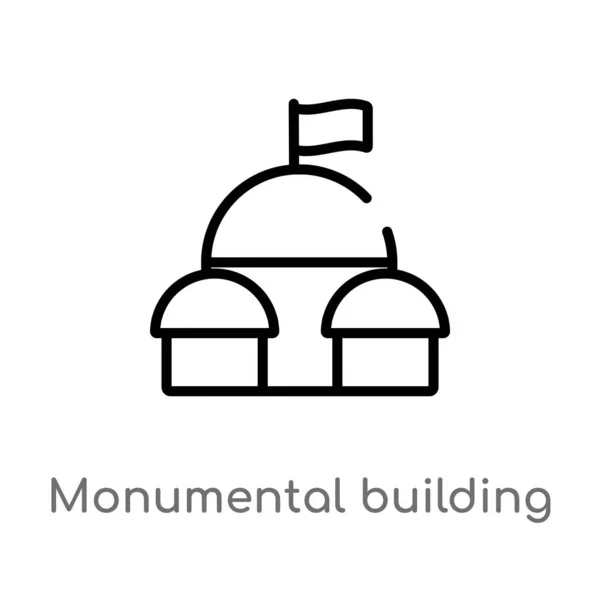 Obrys Monumentální Stavební Vektorové Ikony Izolovaný Černý Jednoduchý Linkovou Prvek — Stockový vektor