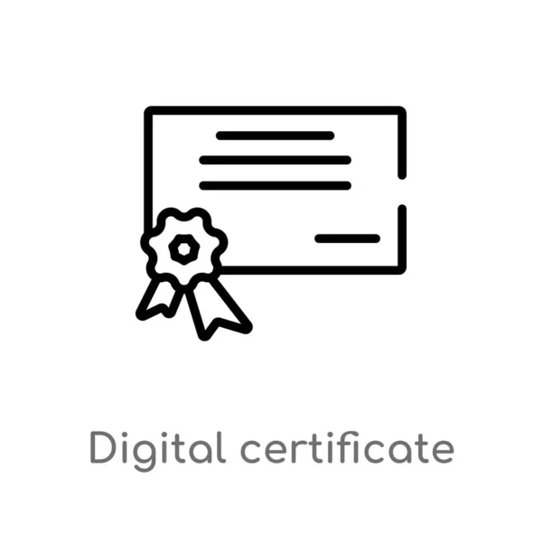 Outline Digital Certificate Vector Icon Isolated Black Simple Line Element — Stock Vector