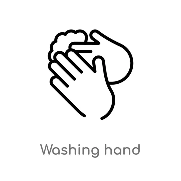 轮廓洗涤手矢量图标 从清洁概念中分离出黑色简单线元素插图 白色背景上的可编辑矢量描边洗手手图标 — 图库矢量图片