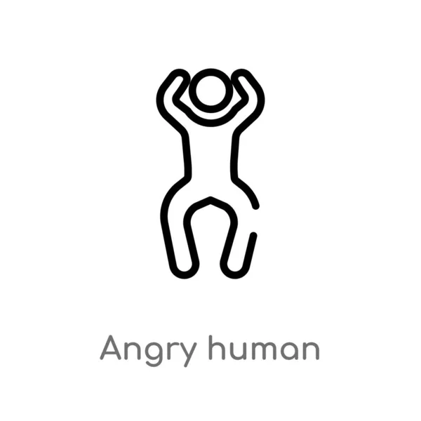 Outline Angry Human Vector Icon Isolated Black Simple Line Element — Stock Vector