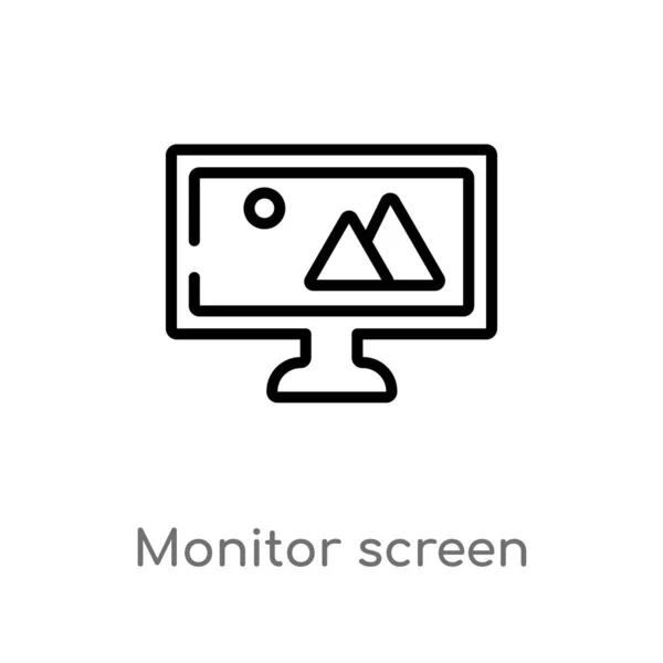 Outline Monitor Screen Vector Icon Isolated Black Simple Line Element — Stock Vector