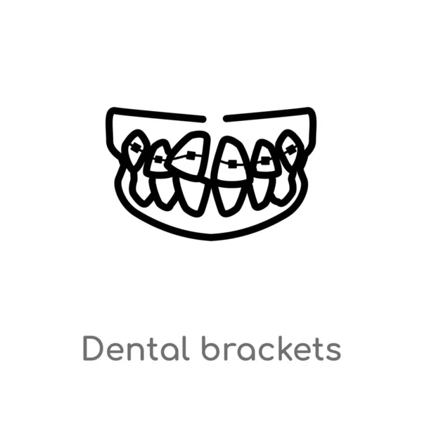 Obrysová Ikona Vektoru Zubních Závorek Izolovaný Černý Jednoduchý Řádek Ilustrace — Stockový vektor