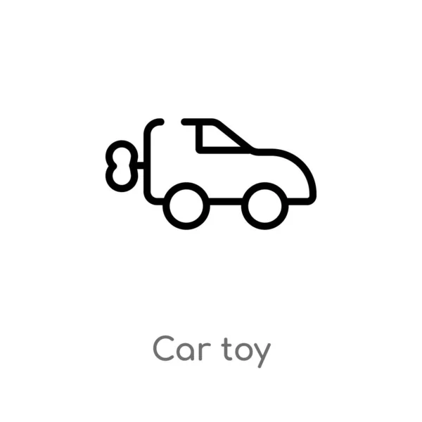アウトライン車のおもちゃのベクトルアイコン おもちゃのコンセプトから孤立した黒シンプルなライン要素のイラスト 白い背景に編集可能なベクトルストローク車のおもちゃのアイコン — ストックベクタ