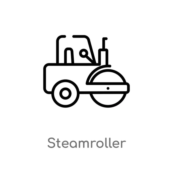 Outline Steamroller Vector Icon Isolated Black Simple Line Element Illustration — Stock Vector