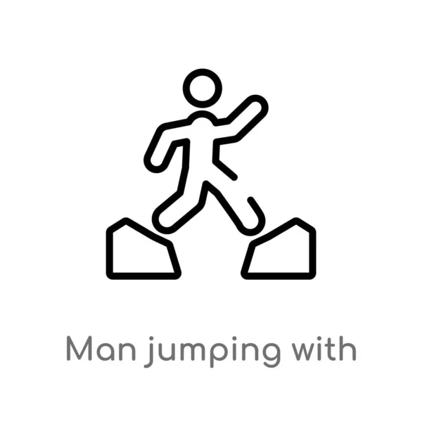 Outline Man Jumping Opened Legs Vector Icon Isolated Black Simple — Stock Vector