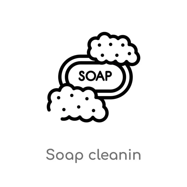 轮廓肥皂清洁矢量图标 从清洁概念中分离出黑色简单线元素插图 可编辑矢量描边肥皂清洁在白色背景图标 — 图库矢量图片