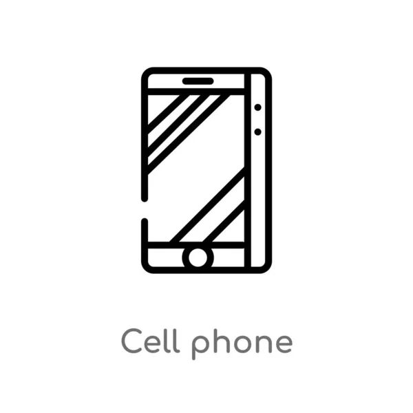 Outline Cell Phone Vector Icon Isolated Black Simple Line Element — Stock Vector