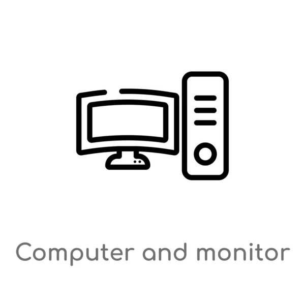 Outline Computer Monitor Tools Vector Icon Isolated Black Simple Line — Stock Vector