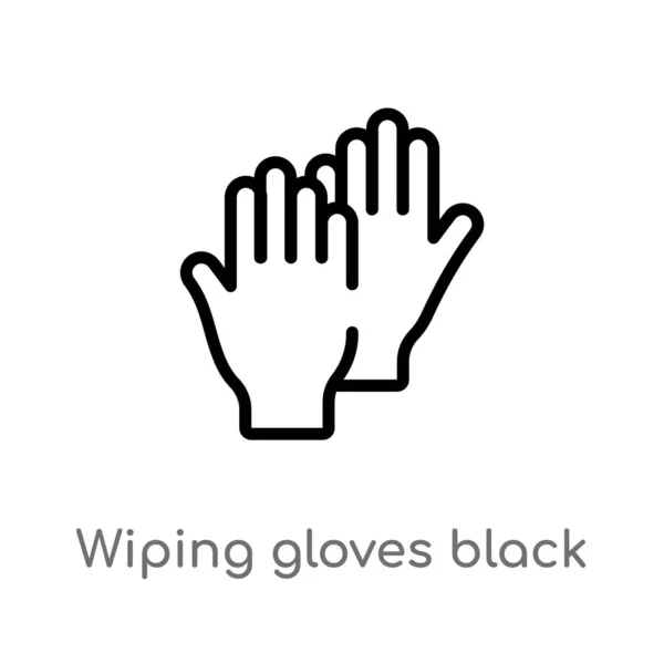 アウトラインワイピング手袋黒ペアベクトルアイコン クリーニングコンセプトから分離された黒のシンプルなライン要素のイラスト 白い背景に編集可能なベクトルストロークワイピング手袋黒ペアアイコン — ストックベクタ