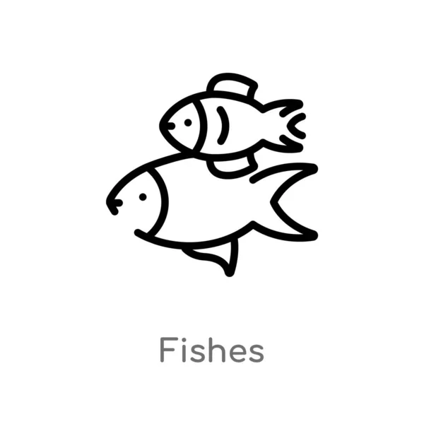 Εικονίδιο Διανυσματικών Ψαριών Περίγραμμα Απομονωμένη Μαύρη Απλή Εικόνα Στοιχείο Γραμμής — Διανυσματικό Αρχείο