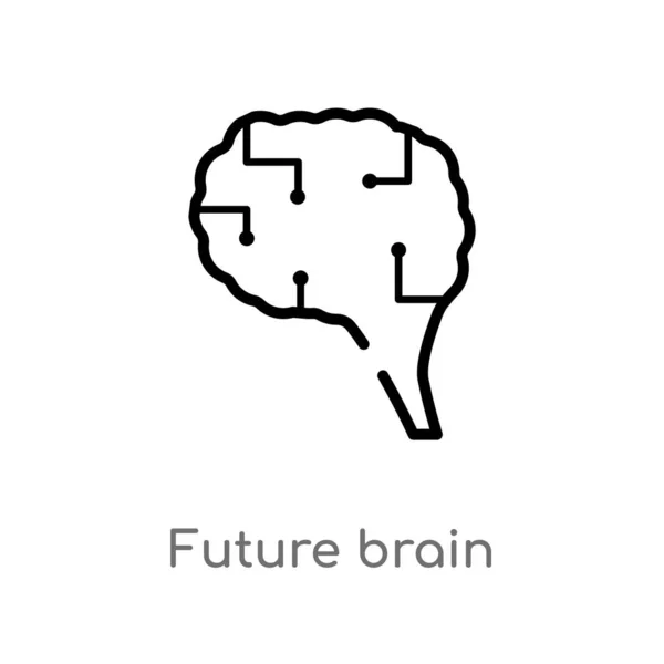勾勒出未来脑向量图标 从人工智能概念中分离出黑色简单线元素图 可编辑的矢量中风未来大脑图标在白色背景 — 图库矢量图片