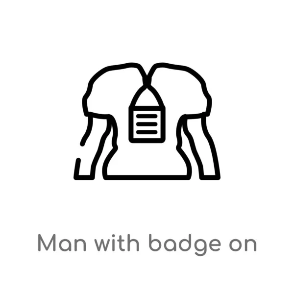 Outline Man Met Badge Zijn Cheast Vector Icoon Geïsoleerde Zwarte — Stockvector