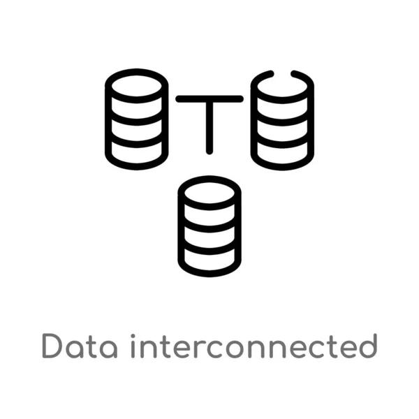 概述数据互连的矢量图标 从用户界面概念中分离出黑色简单行元素图 可编辑的矢量笔画数据在白色背景上相互连接的图标 — 图库矢量图片